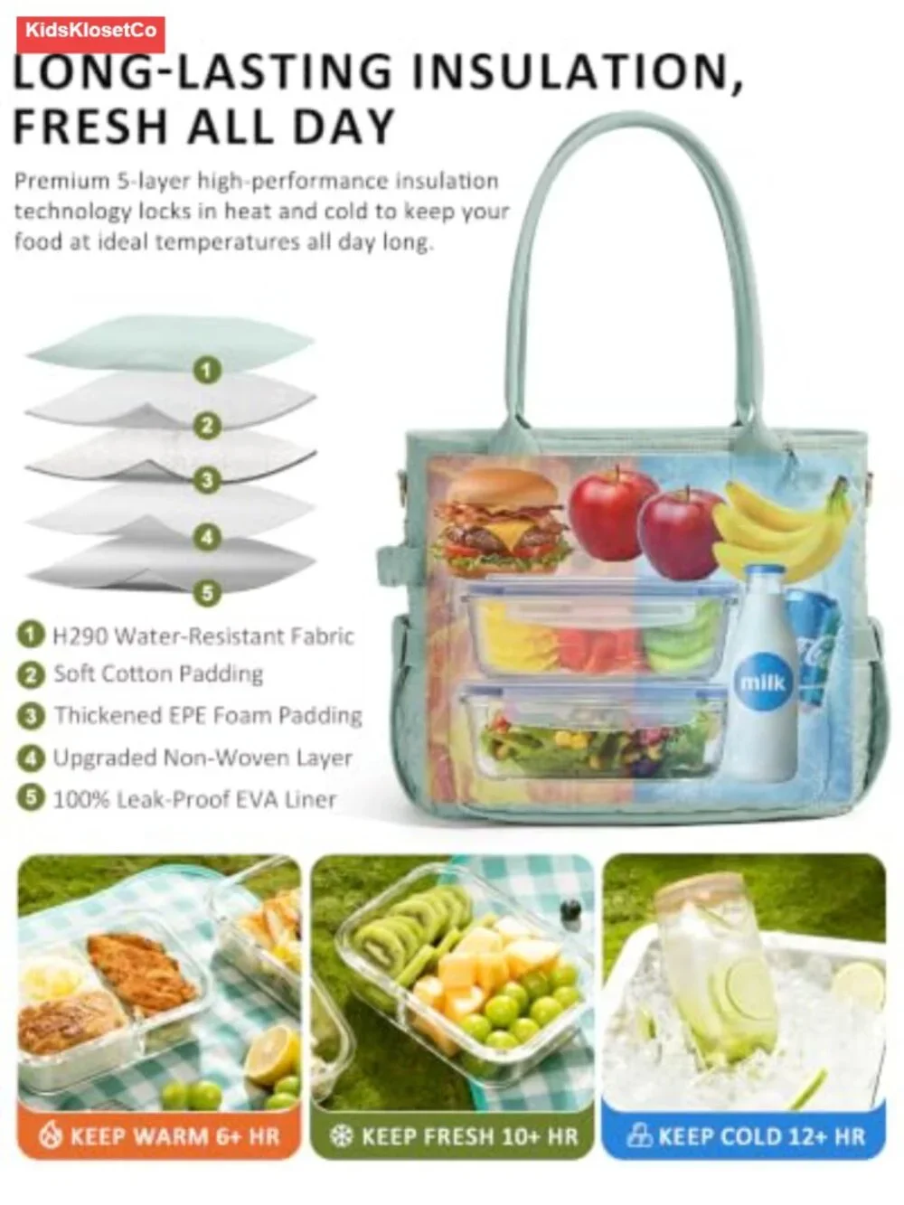 Insulated Quilted Lunch Bag Tote with 40oz Cup Holder, Leakproof Work Cooler